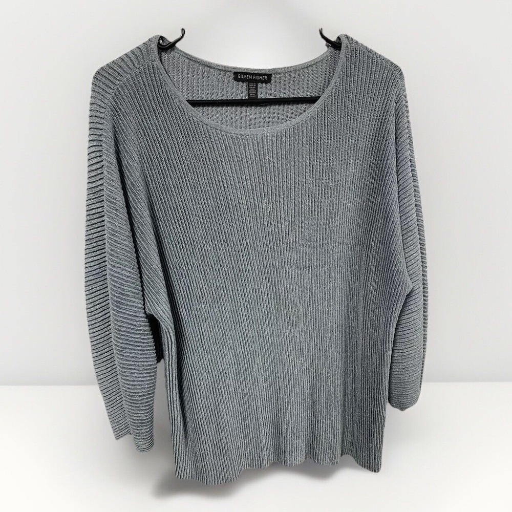 Eileen Fisher Metallic Ribbed Ballet Sweater‎ Metallic Blue Large